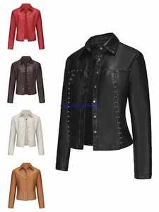2025 Damen Niete Leder jacke Mantel Cardigan Übergangsjacke Bikerjacke EU36-48 - Bild 1 von 22