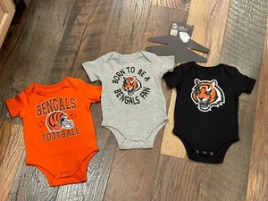 Cincinnati Bengals NFL Baby Boy 'Born 2 Be' 3-Pack Bodysuit Set Size 3/6 Mo. - Picture 1 of 5