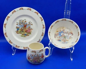 3 Stück Vintage Royal Doulton BUNNYKINS "Wash Day", "Klavier" Tasse & "Äpfel pflücken" - Bild 1 von 13
