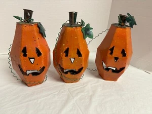 Set of 3 Tin Tealight Holders Pumpkins 7" Tall Unbranded Very Cute - Picture 1 of 3