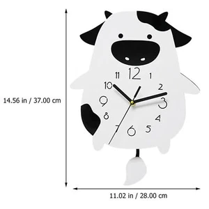 Acrylic Wall Clock Cartoon Cow Shape Silent Movement Decorative Swinging Clock - Picture 1 of 12