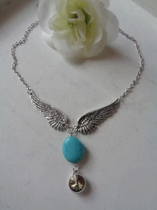 Gliederkette silber Flügel Türkis Howlith imitat strassanhänger kaffeebraun - Bild 1 von 2