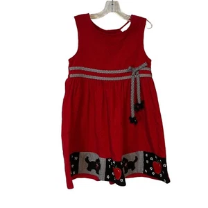 Rare Editions Jumper Dress Girls Size 6 Embroidered Red Black Dogs Apples - Picture 1 of 10