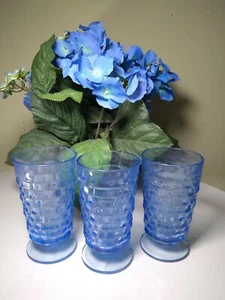 Qty 3 Whitehall BLUE Tumbler Ice Tea Cubic Fostoria Indiana Colony Glass 6" T - Picture 1 of 6