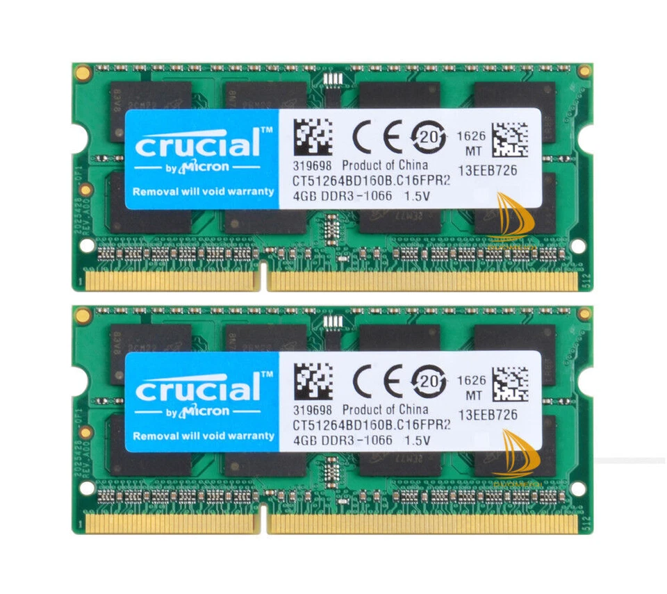 8GB Crucial 2x 4GB PC3-8500 Memory For Macbook PRO 13" Aluminum Mid 2009 2010" - Image 1 of 4