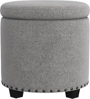 Home Decor | Upholstered round Storage Ottoman with Nailheads| Ottoman with Stor - Image 1 of 4