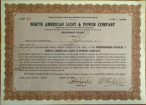 CLEMENT STUDEBAKER, JR. Autograph/Signed 1926 NA Light & Power Stock Certificate - Picture 1 of 2