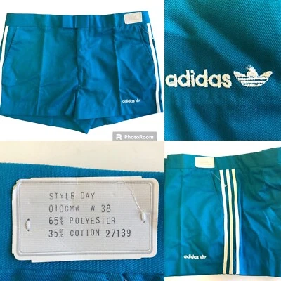 New Deadstock Vtg 70 80's Adidas USA Aqua Blue TREFOIL LoGo Tennis DAY Shorts 38 - Image 1 of 4