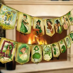St. Patrick s Day Decorations -Vintage St. Patricks Day BannerShamrock Clover - Picture 1 of 5