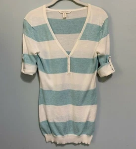 Aeropostale Juniors Blue White Striped V-Neck Top Roll Up Sleeves Size Medium - Picture 1 of 8