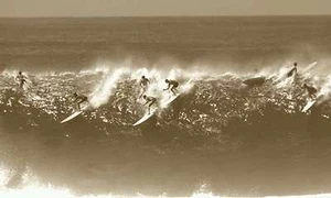Vintage Surfing beach boards surf ocean waves black white print poster old - Picture 1 of 5