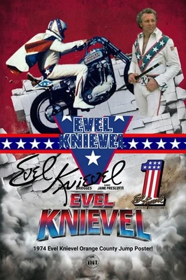 1974 Evel Knievel Orange County Jump Poster! Rare Original Daredevil Stunt Art - image 1 of 3