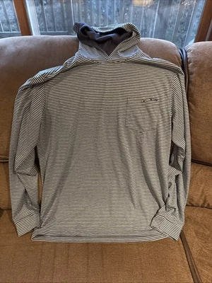 Camisa Johnnie-O Para Hombre Ligera Con Capucha Manga Larga Azul Rayas Talla L Algodón Foto 1 de 4