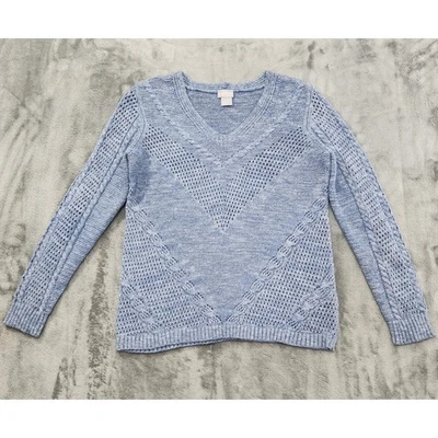 Suéter Chico's Tejido Texturizado Cuello en V Talla 0 S Azul Chevron Pullover Mangas Largas Foto 1 de 4