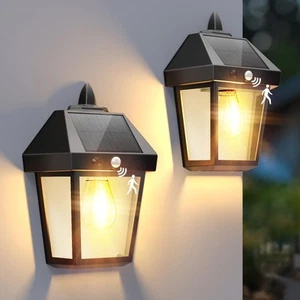 Solar Porch Lights Outdoor, 9 Inch Solar Wall Lanterns with Motion Sensor, 3 ... - Picture 1 of 8