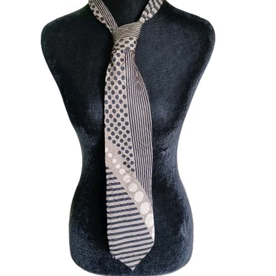 VTG Bachrach Tie 100% Silk Made In Italy 60"x4" Black Tan Geometric EUC - Image 1 of 4