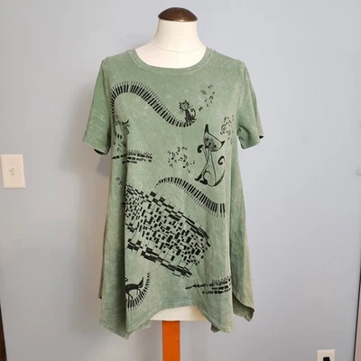 NUEVO Top túnica estampado piano música canción gato Doodle by Ink para mujer talla S Foto 1 de 4