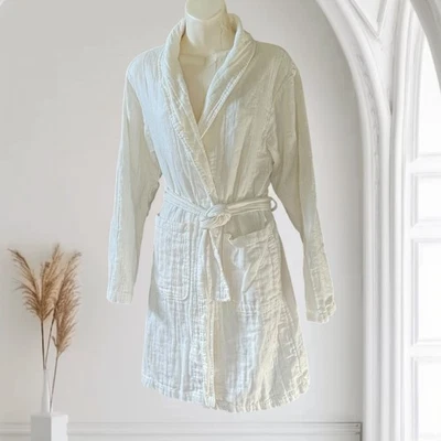 Roupão de mistura de linho peso pena creme ecru Purecare Dr. Weil tamanho pequeno/médio - Imagem 1 de 4