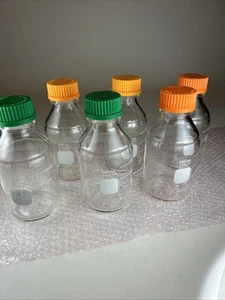 Lot of 6 PYREX 500 mL Round Media Storage Bottles, w/Screw Cap & Pour Ring - Picture 1 of 10