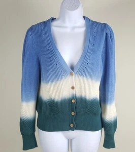 Women's Veronica Beard Blue Parula Tie-Dye or Dip-Dye Cardigan Sweater Size L  - Picture 1 of 3