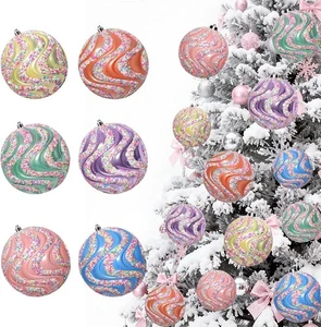 Lanpn 6 Pcs 4" Large Pastel Christmas Ornaments, Big Xmas Ball Outdoor, Plastic  - Picture 1 of 8