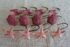 Vintage Set of 12 Seashell Shower Curtain Hooks Nautical Beach Ocean Shells - Picture 1 of 6