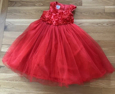 Girls Marmellata Red Holiday Dress Rose Bodice Sparkling Tutu Skirt Preowned Sz4 - Image 1 of 4