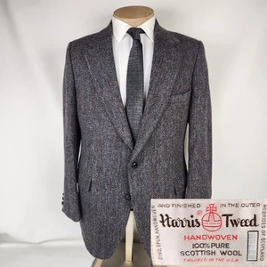 Blazer Harris Tweed Stafford 42R Abrigo Deportivo de Lana Espiga Gris Azul De Colección - Imagen 1 de 11