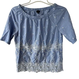 Talbots Size S Embroidered chambray blue top - Picture 1 of 10