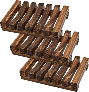 3 Pcs Natural Wooden Soap Dish Holder for Shower, Self Draining Soap Tray for Ba - Picture 1 of 12