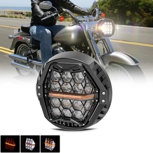 Amber Running 7" inch LED Headlight Hi/Low Beam for Harley FLSTF Softail Fat Boy - Picture 1 of 16