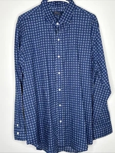 Polo Ralph Lauren Shirt Mens XL Blue Long Sleeve Cotton Geometric Medallion Prnt - Picture 1 of 8
