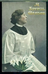 Tucks A JOYFUL EASTER Beautiful Choir Girl Sheet Music Lilies 1909 Postcard - Picture 1 of 1