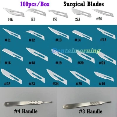 100Pcs/box Sterile Surgical Carbon Steel Blades Scalpel Handle Dental Instrument - Image 1 of 4