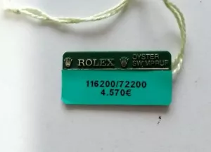 Vintage ROLEX Green Hang Tag DATEJUST 116200 OYSTER SWIMPRUF Showcase Label - Imagen 1 de 2