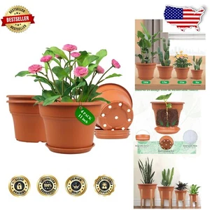 Durable 11 Inch Indoor/Outdoor Plant Pots & Saucers - 4 Pack, UV Resistant - Picture 1 of 9