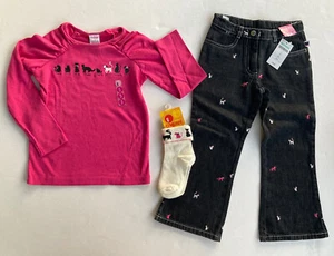 NWT Gymboree City Sidewalk Sz 5 Embroidered Cat Kitty Jeans Socks NWOT Pink Tee - Picture 1 of 1