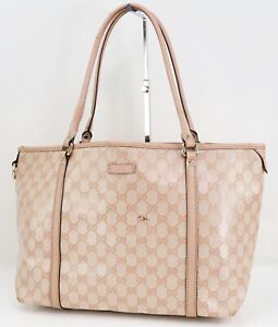 Auth GUCCI Pink GG Crystal Canvas and Leather Tote Shoulder Bag Purse #45551A