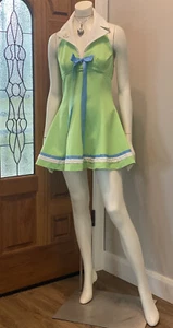 Vintage 60’s 70’s Lime Green Retro Halter Lapel A-line Mini Disco Sport SunDress - Picture 1 of 12