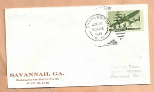 PRIMERA RUTA DE VUELO NO 31 CHARLESTON S.C A SAVANNAH JUL 15,1946 MARRÓN - Imagen 1 de 1