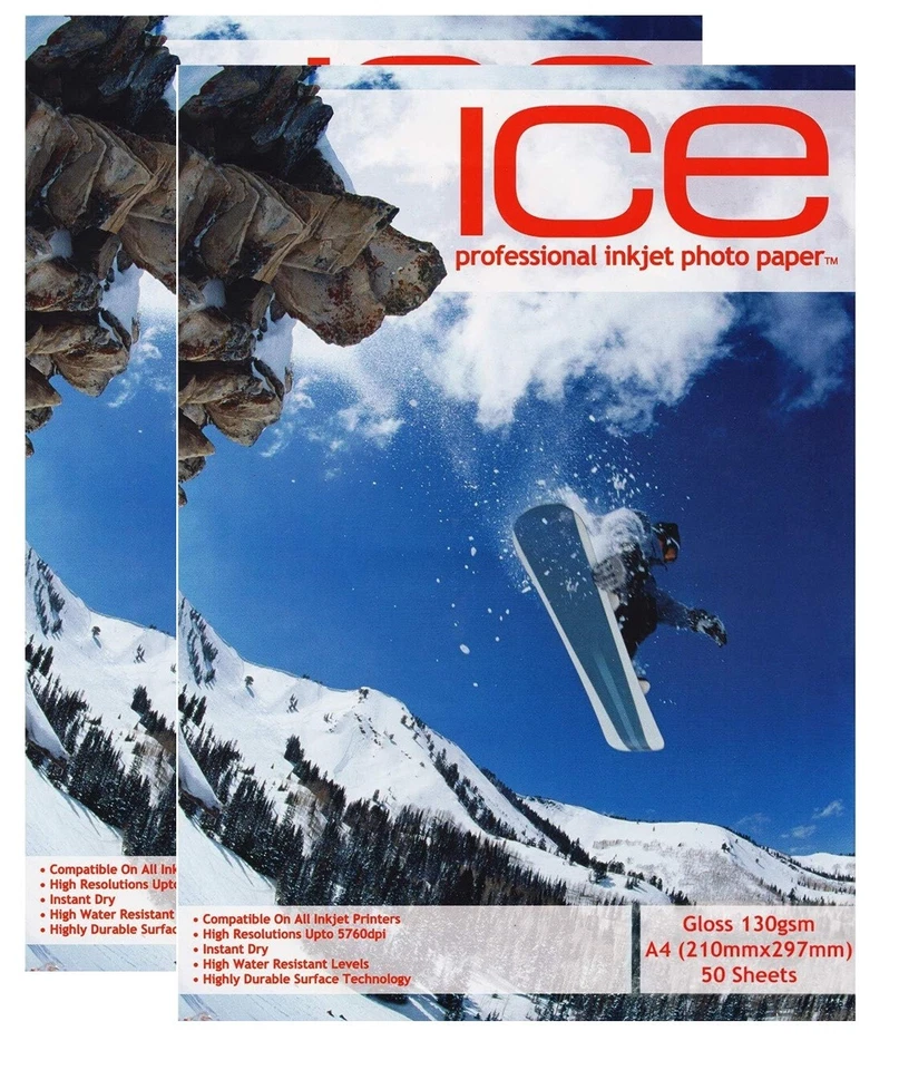 100 ICE 130 gsm A4 Single Sided GLOSS coated Professional PHOTO INKJET paper - Image 1 of 1