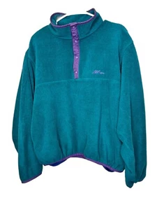 LL BEAN Vtg Snap T Fleece Pullover Sweater Jacket  Cursive Logo Large Unisex USA - Picture 1 of 16