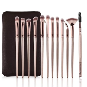 12-Pc Eye Makeup Brush Set – Pro Blending Tools w/ Bag (Champagne Gold) - Picture 1 of 12