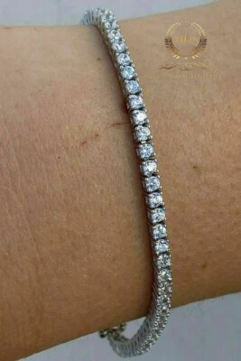 Brazalete de tenis para boda de 7 pulgadas de corte redondo de 5 quilates de oro blanco sólido de 14K para mujer Foto 1 de 4
