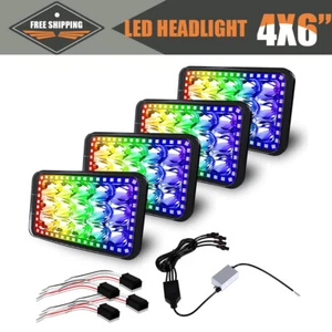 4PCS RGB 4X6" LED Headlights HI/LO H4656/4651 for GMC Jimmy Sonoma / Chevrolet - Picture 1 of 9