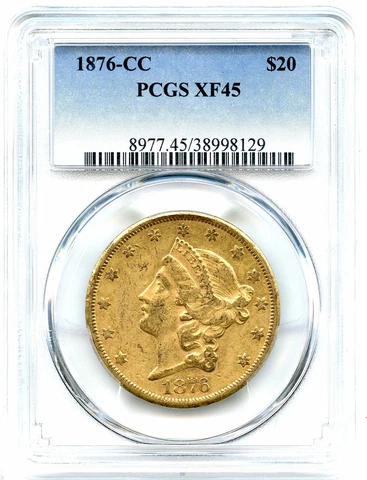 1876-CC $20 Liberty Gold Double Eagle, PCGS XF-45, Nice Even Wear, Gold Color! Cover