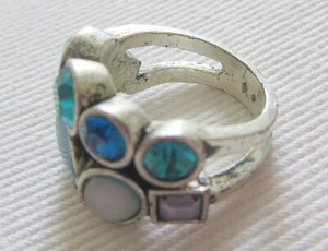 'Animal' Silver Metal Ring with Blues & Greys Stones & Jewels, GC - Picture 1 of 4