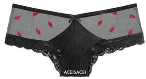 NUEVO CON ETIQUETAS*VICTORIA'S SECRET MUY SEXY PANTY LABIO BORDADO - LABIO NEGRO Y ROJO--M/M - Imagen 1 de 4