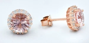 GENUINE 6.44 Cts MORGANITE & WHITE SAPPHIRE STUD EARRINGS 925 SILVER - NWT - Picture 1 of 5