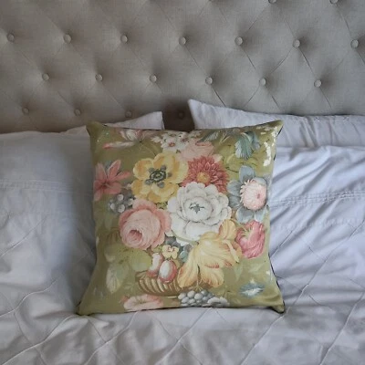 Vintage Sanderson Fabric Cushion Cover  Floral Cotton & Velvet Back 18"x18" - Image 1 of 4